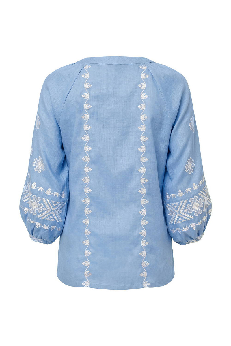 Women's embroidered shirt made of blue linen by Rostyslav